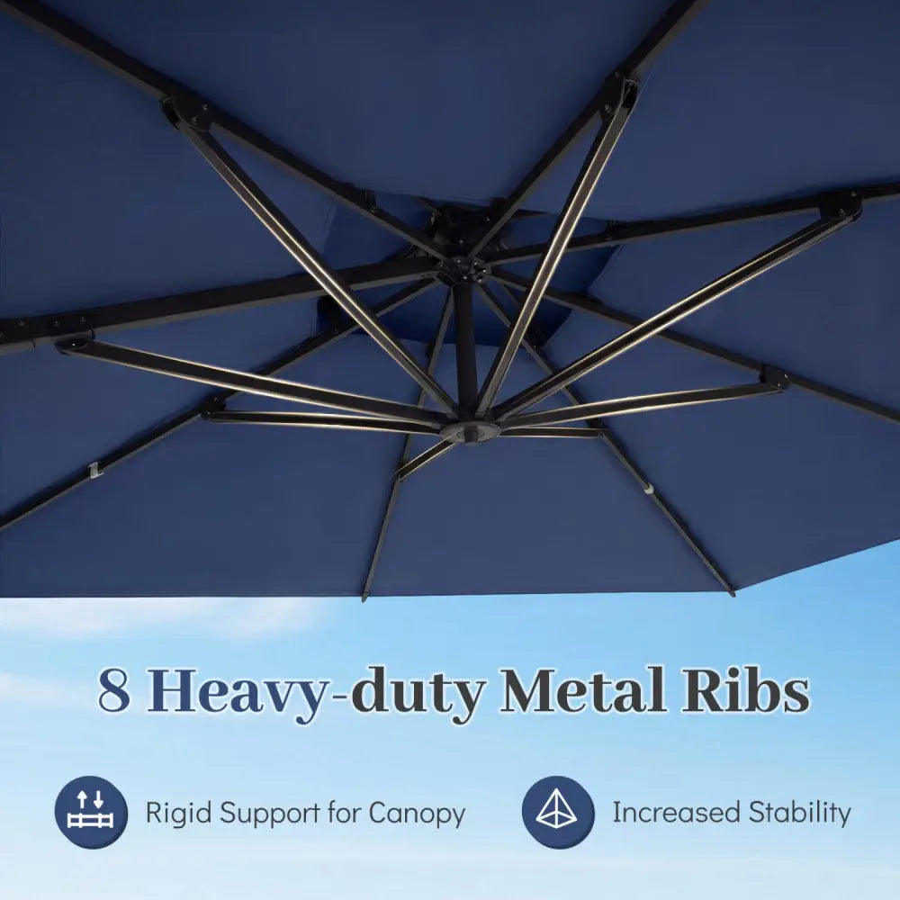10 FT Aluminum Pole Patio Cantilever Umbrella with 220 LBS Base-Dark Blue - Dark Blue - Outdoor Umbrellas