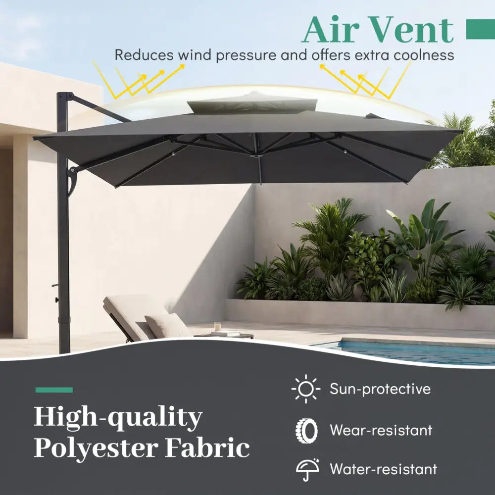 10 FT Aluminum Pole Patio Cantilever Umbrella with 220 LBS Base-Gray - Gray - Outdoor Umbrellas