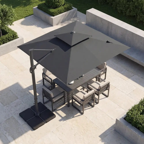 10 FT Aluminum Pole Patio Cantilever Umbrella with 220 LBS Base-Gray - Gray - Outdoor Umbrellas