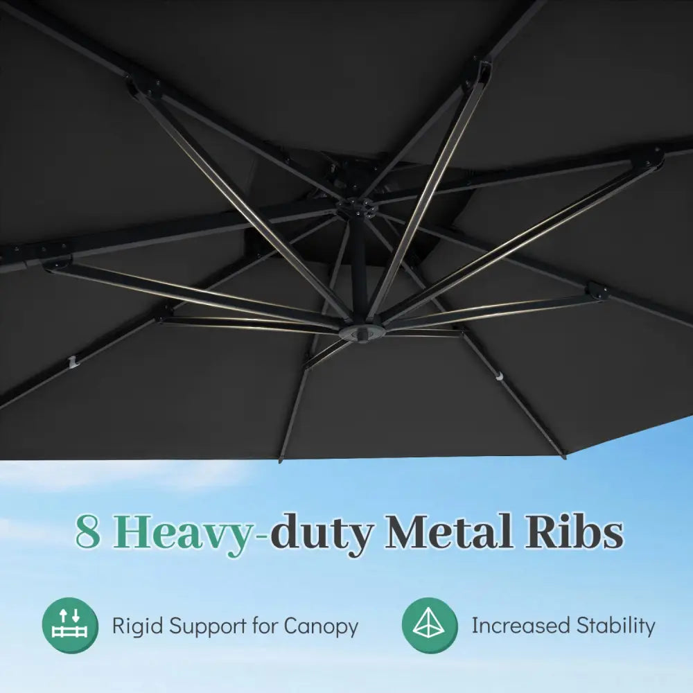 10 FT Aluminum Pole Patio Cantilever Umbrella with 220 LBS Base-Gray - Gray - Outdoor Umbrellas