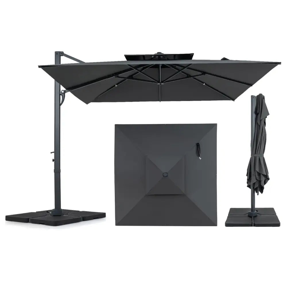 10 FT Aluminum Pole Patio Cantilever Umbrella with 220 LBS Base-Gray - Gray - Outdoor Umbrellas