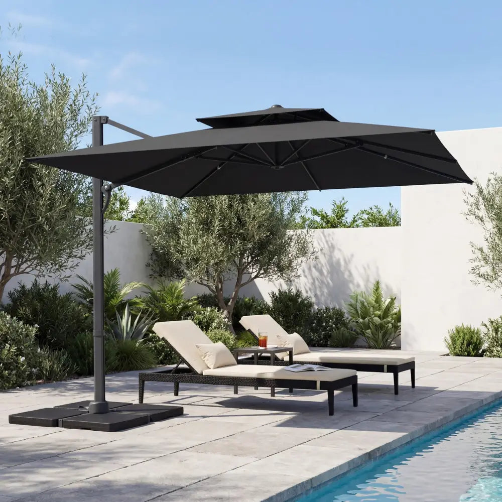 10 FT Aluminum Pole Patio Cantilever Umbrella with 220 LBS Base-Gray - Gray - Outdoor Umbrellas