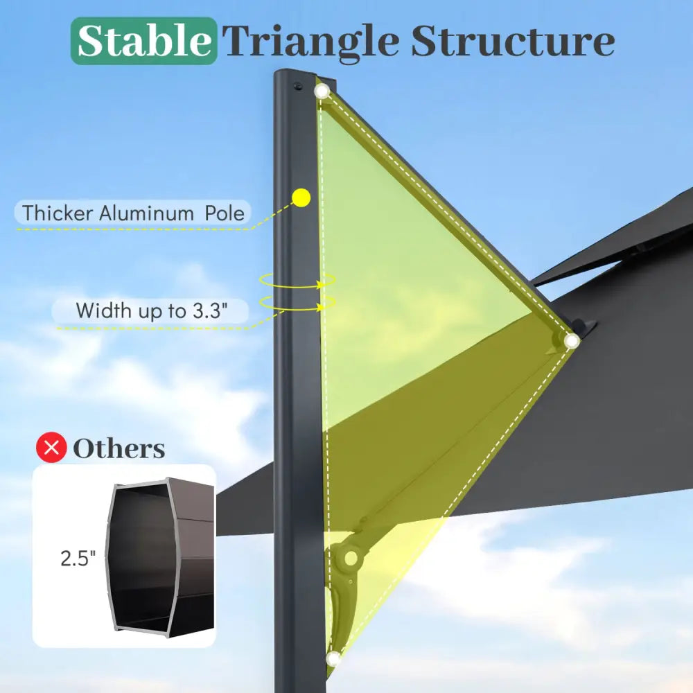 10 FT Aluminum Pole Patio Cantilever Umbrella with 220 LBS Base-Gray - Gray - Outdoor Umbrellas