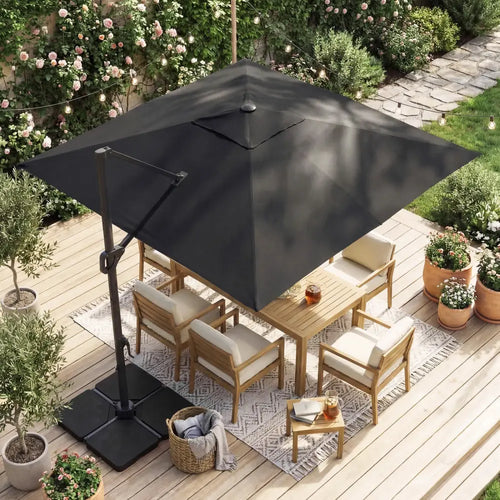 10 FT Cantilever Patio Umbrella with 32 Solar LED Lights and 220 LBS Base-Gray - Gray - Outdoor Umbrellas