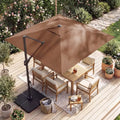 10 FT Cantilever Patio Umbrella with 32 Solar LED Lights and 220 LBS Base-Brown - Brown - Outdoor Umbrellas
