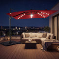 10 FT Cantilever Patio Umbrella with 32 Solar LED Lights and 220 LBS Base-Red - Red - Outdoor Umbrellas
