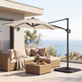 10 FT Cantilever Patio Umbrella with 35 Solar LED Lights and 220 LBS Base-Beige - Beige - Outdoor Umbrellas