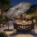 10 FT Cantilever Patio Umbrella with 35 Solar LED Lights and 220 LBS Base-Gray - Gray - Outdoor Umbrellas