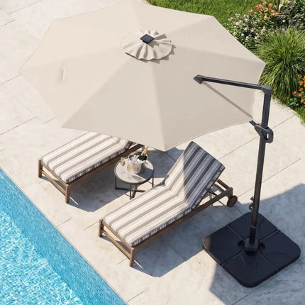 10 FT Cantilever Patio Umbrella with 35 Solar LED Lights and 220 LBS Base-Beige - Beige - Outdoor Umbrellas