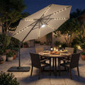 10 FT Cantilever Patio Umbrella with 35 Solar LED Lights and 220 LBS Base-Brown - Brown - Outdoor Umbrellas