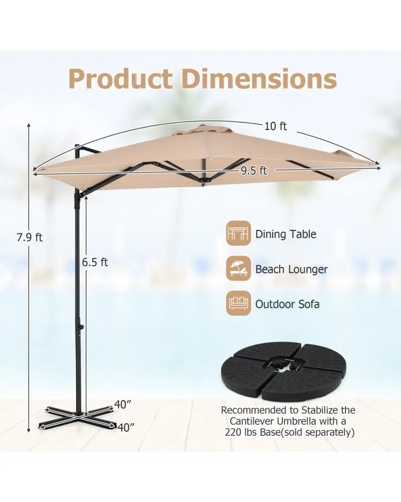 10 FT Cantilever Patio Umbrella with 360° Rotation for Garden-Beige - Beige - Outdoor Umbrellas