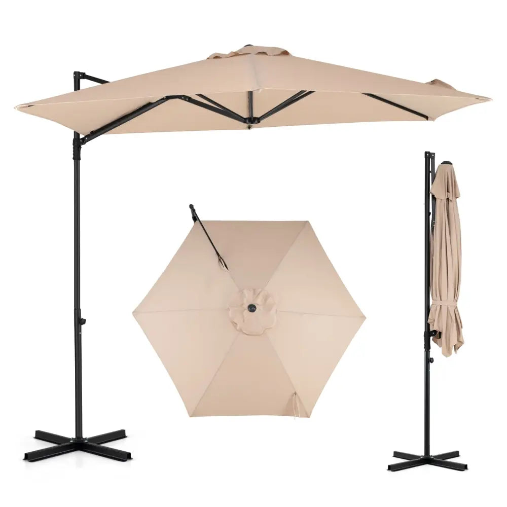10 FT Cantilever Patio Umbrella with 360° Rotation for Garden-Beige - Beige - Outdoor Umbrellas