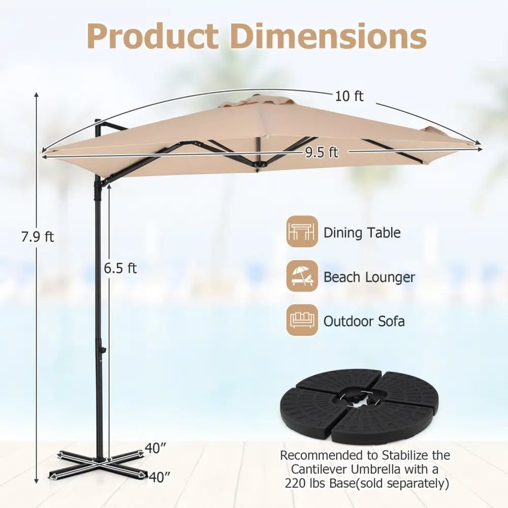 10 FT Cantilever Patio Umbrella with 360° Rotation for Garden-Beige - Beige - Outdoor Umbrellas
