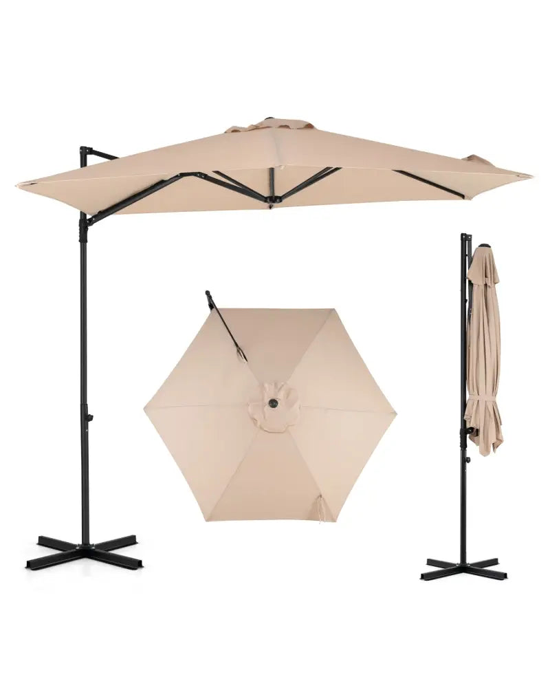 10 FT Cantilever Patio Umbrella with 360° Rotation for Garden-Beige - Beige - Outdoor Umbrellas