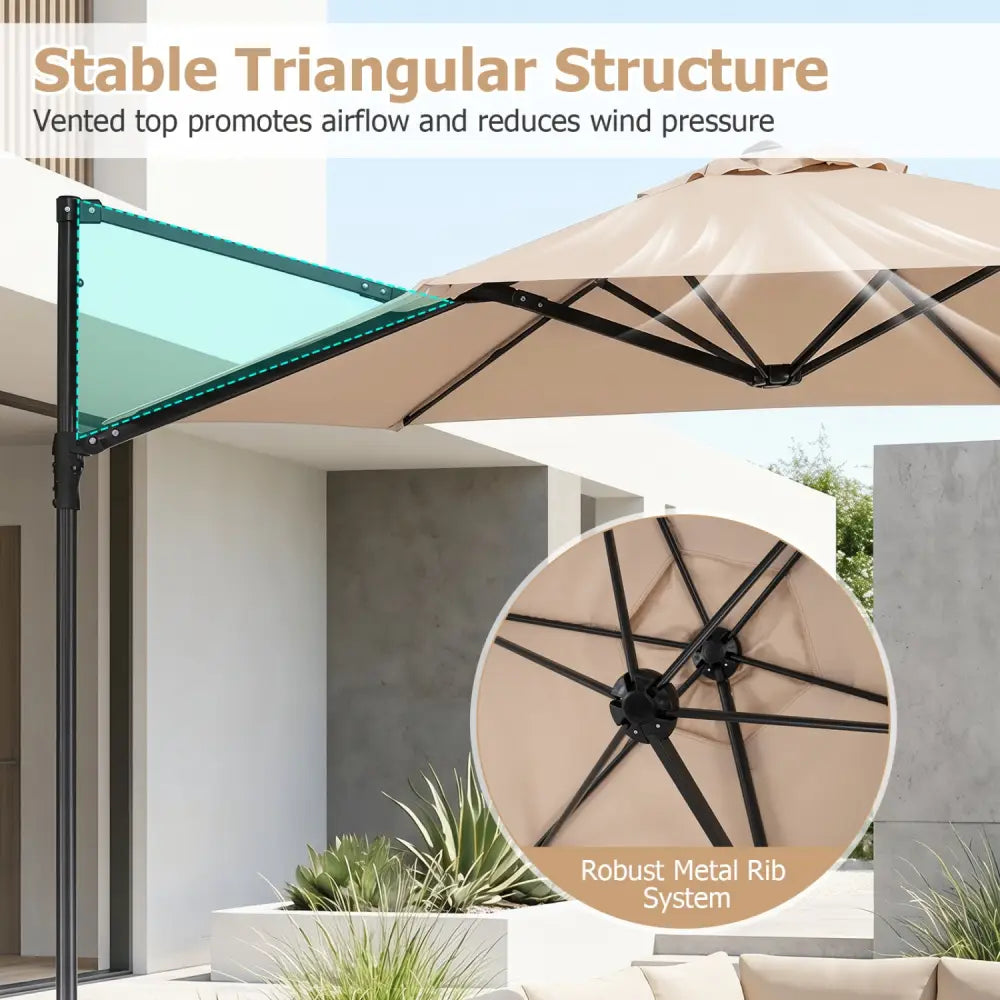 10 FT Cantilever Patio Umbrella with 360° Rotation for Garden-Beige - Beige - Outdoor Umbrellas