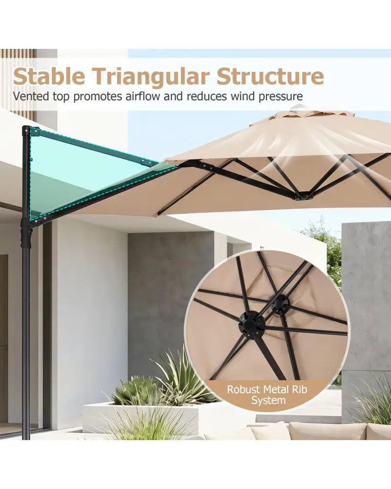10 FT Cantilever Patio Umbrella with 360° Rotation for Garden-Beige - Beige - Outdoor Umbrellas