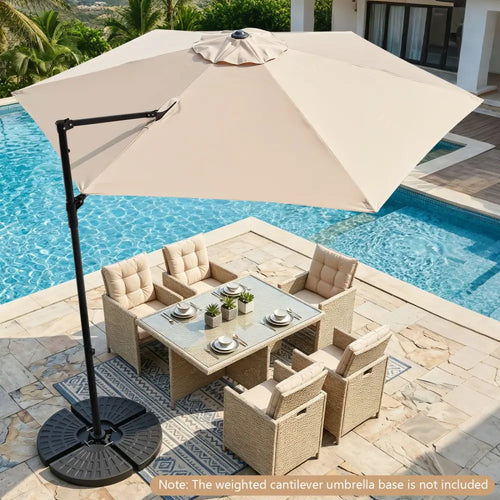 10 FT Cantilever Patio Umbrella with 360° Rotation for Garden-Beige - Beige - Outdoor Umbrellas