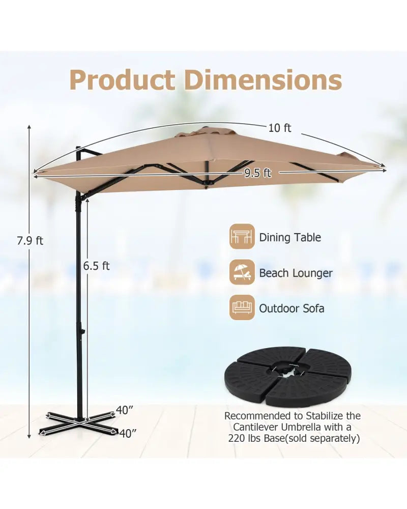 10 FT Cantilever Patio Umbrella with 360° Rotation for Garden-Tan - Tan - Outdoor Umbrellas