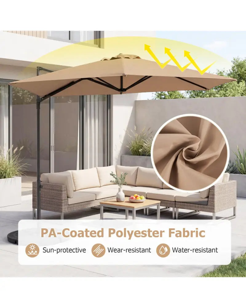 10 FT Cantilever Patio Umbrella with 360° Rotation for Garden-Tan - Tan - Outdoor Umbrellas