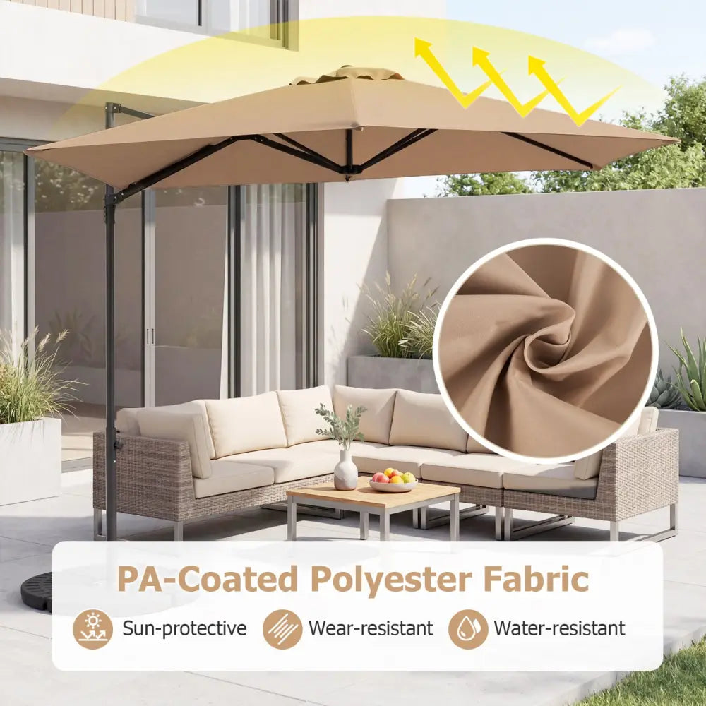 10 FT Cantilever Patio Umbrella with 360° Rotation for Garden-Tan - Tan - Outdoor Umbrellas