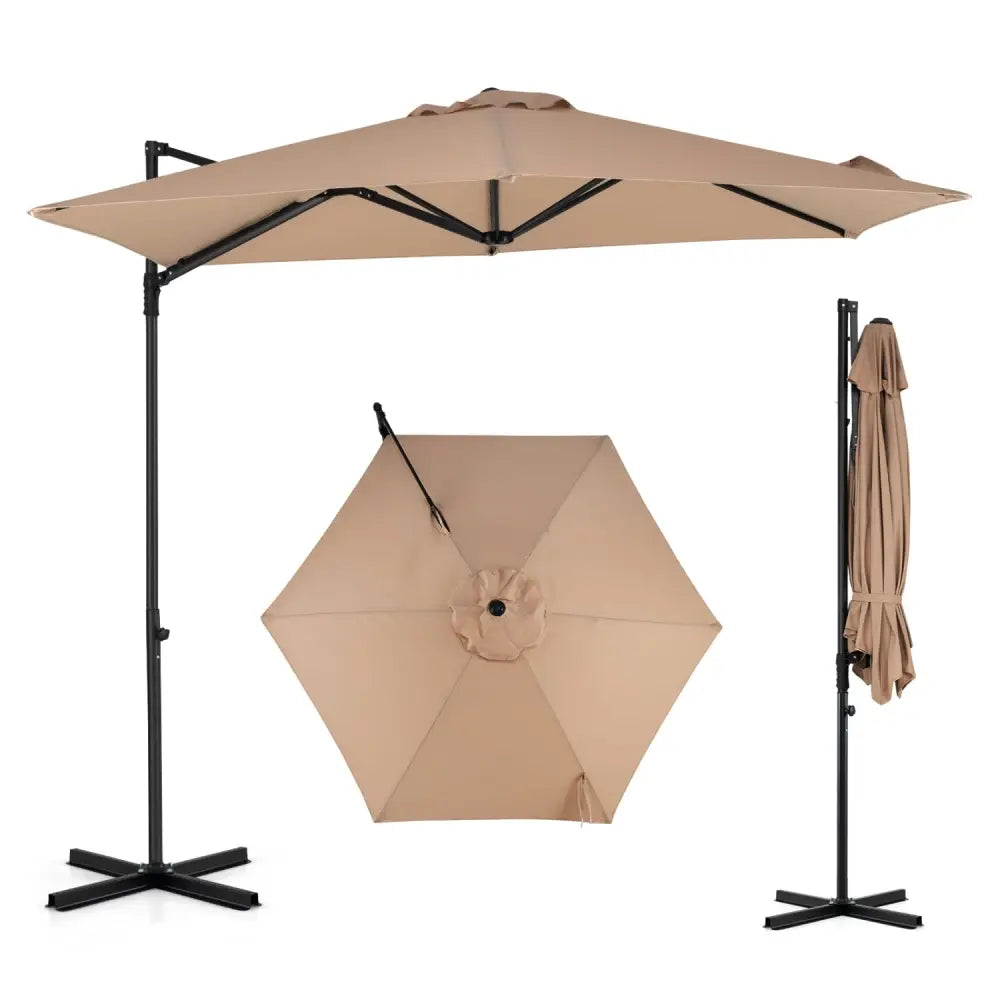 10 FT Cantilever Patio Umbrella with 360° Rotation for Garden-Tan - Tan - Outdoor Umbrellas
