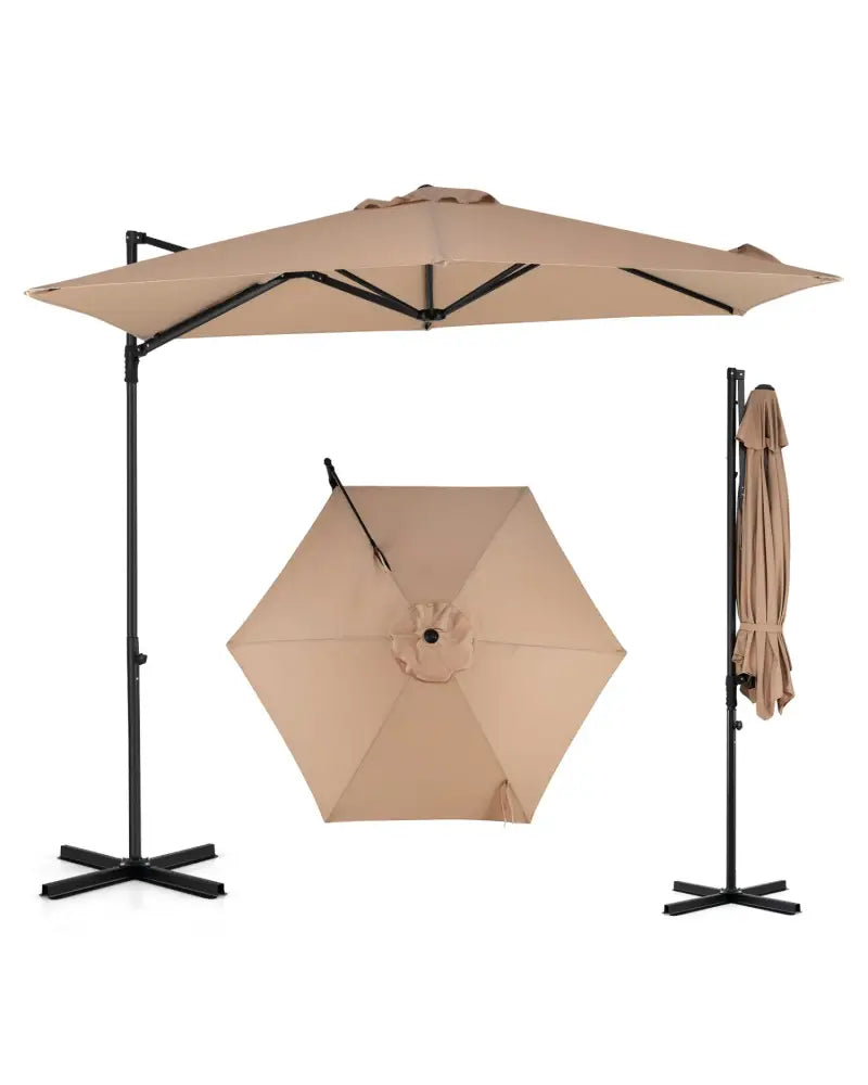 10 FT Cantilever Patio Umbrella with 360° Rotation for Garden-Tan - Tan - Outdoor Umbrellas
