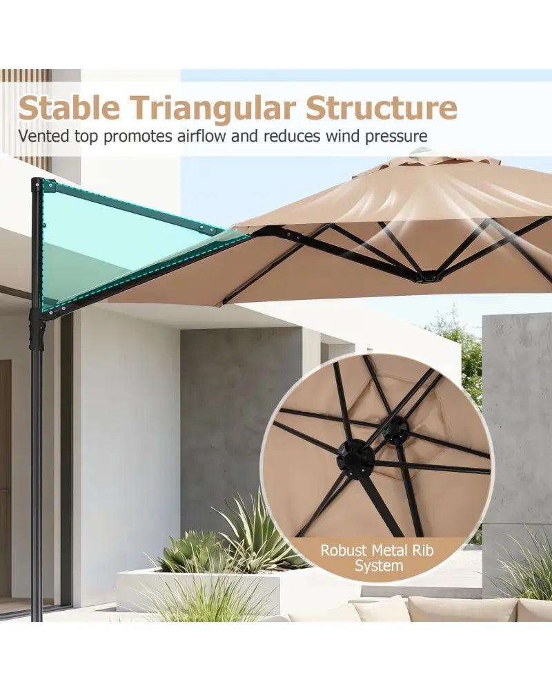 10 FT Cantilever Patio Umbrella with 360° Rotation for Garden-Tan - Tan - Outdoor Umbrellas