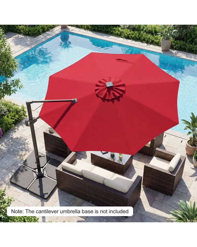 10 FT Cantilever Patio Umbrella with Solar LED Lights 360° Rotation-Wine - Wine - Outdoor Umbrellas