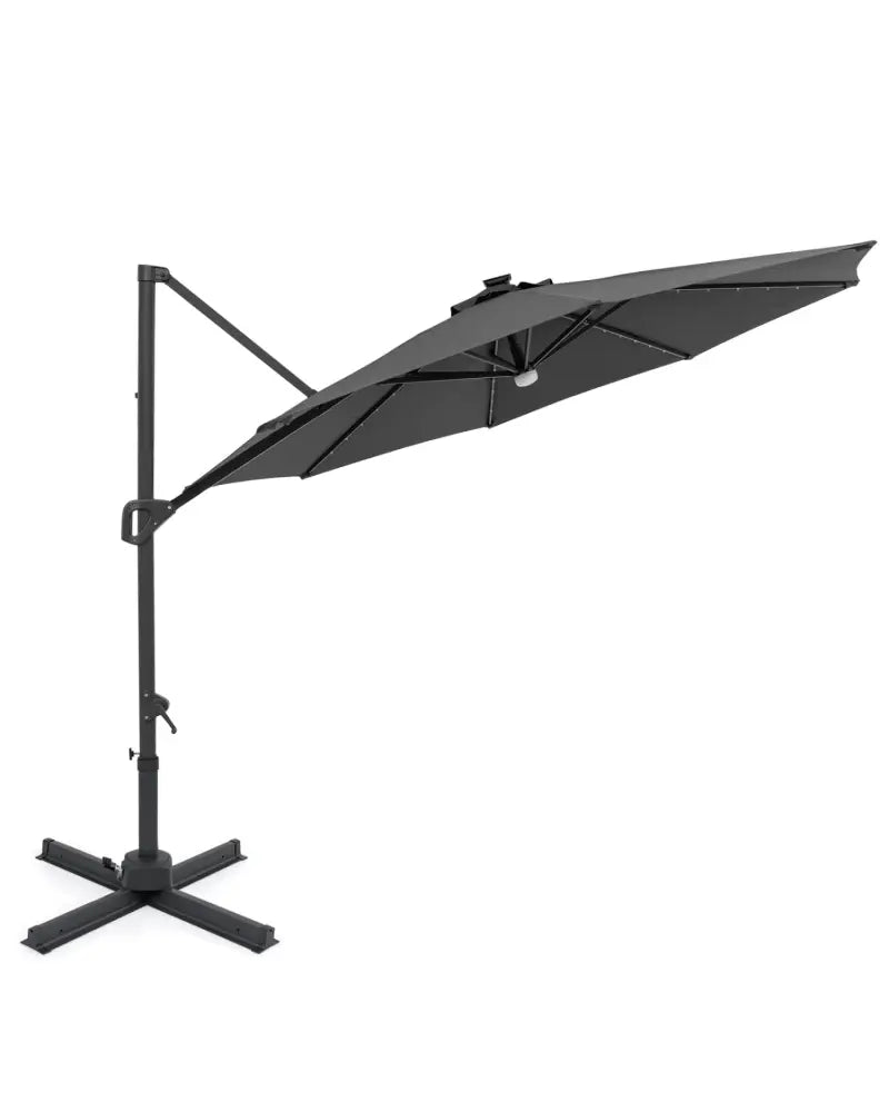 10 FT Cantilever Patio Umbrella with Solar LED Lights 360° Rotation-Gray - Gray - Outdoor Umbrellas