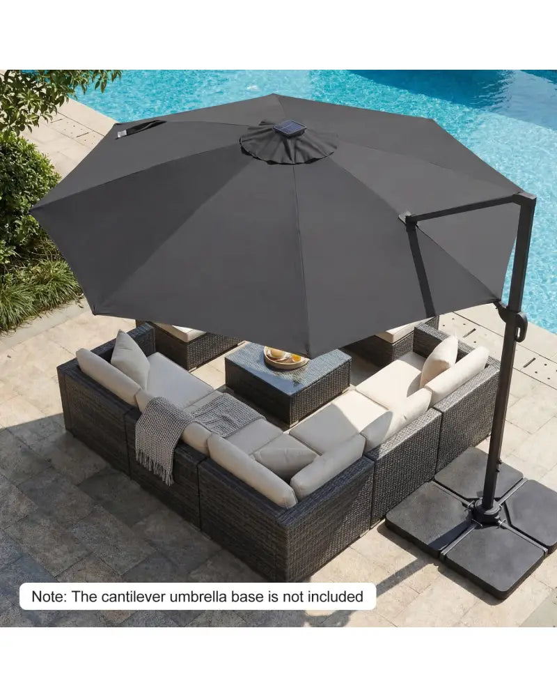 10 FT Cantilever Patio Umbrella with Solar LED Lights 360° Rotation-Gray - Gray - Outdoor Umbrellas