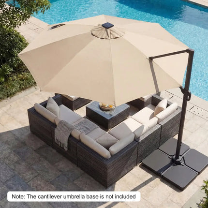 10 FT Cantilever Patio Umbrella with Solar LED Lights 360° Rotation-Beige - Beige - Outdoor Umbrellas
