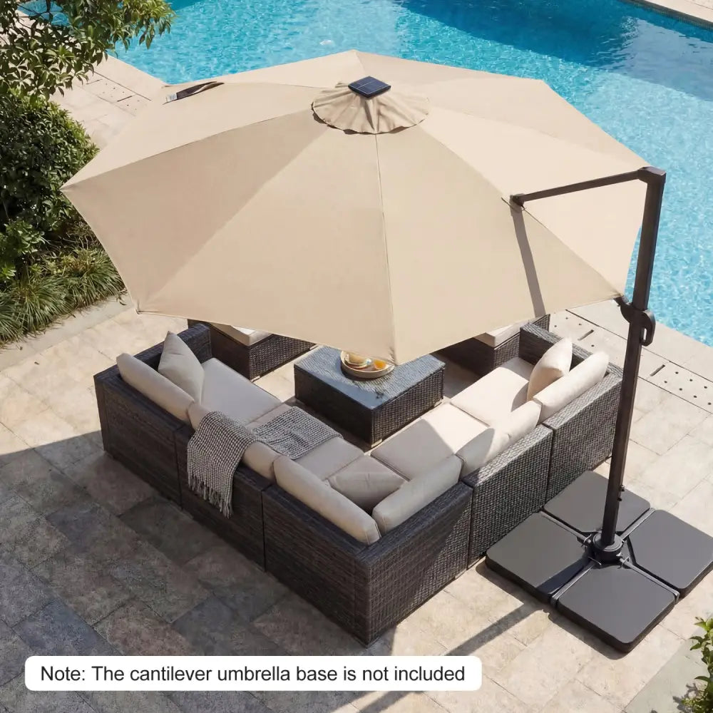 10 FT Cantilever Patio Umbrella with Solar LED Lights 360° Rotation-Beige - Beige - Outdoor Umbrellas