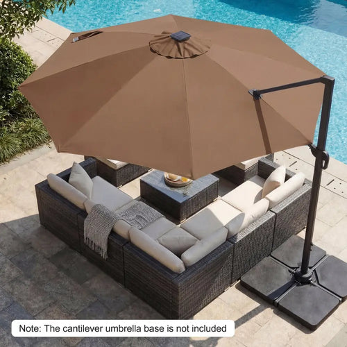 10 FT Cantilever Patio Umbrella with Solar LED Lights 360° Rotation-Brown - Brown - Outdoor Umbrellas