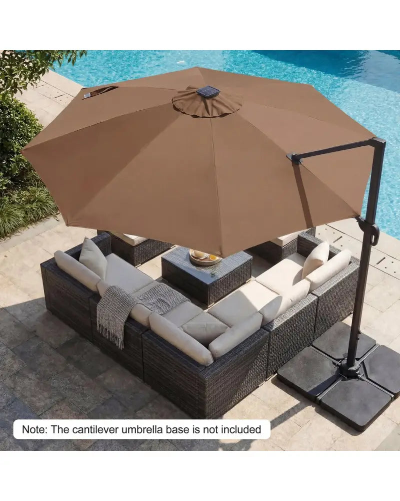 10 FT Cantilever Patio Umbrella with Solar LED Lights 360° Rotation-Brown - Brown - Outdoor Umbrellas