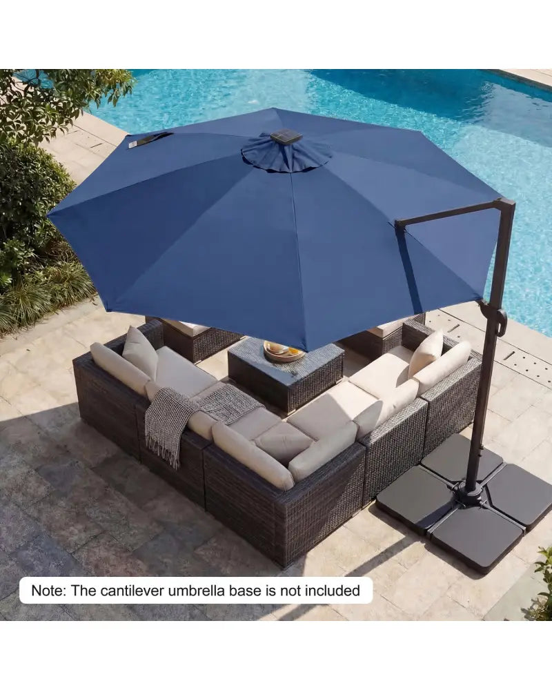 10 FT Cantilever Patio Umbrella with Solar LED Lights 360° Rotation-Navy - Navy - Outdoor Umbrellas