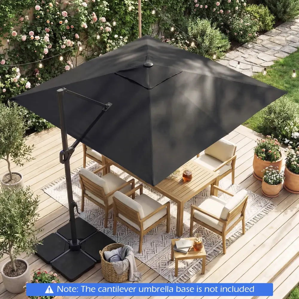 10 FT Cantilever Patio Umbrella with Solar LED Lights for Pool and Garden-Gray - Gray - Outdoor Umbrellas