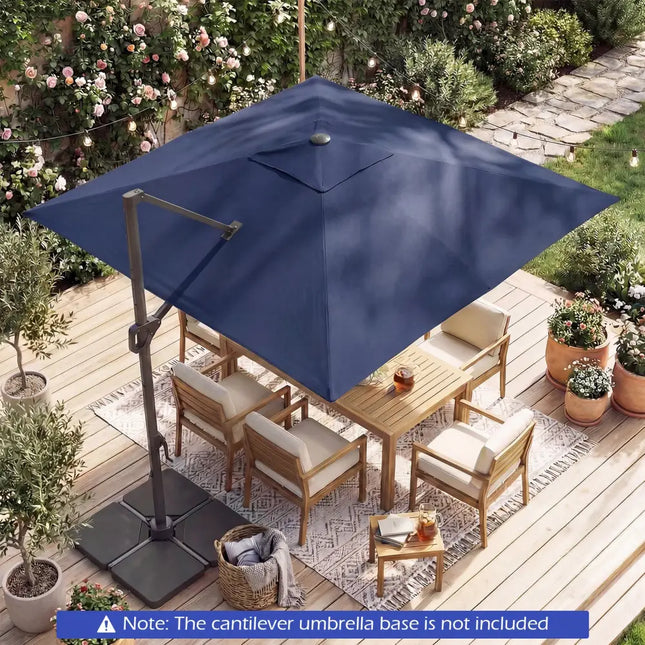 10 FT Cantilever Patio Umbrella with Solar LED Lights for Pool and Garden-Blue - Blue - Outdoor Umbrellas