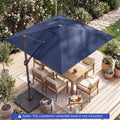 10 FT Cantilever Patio Umbrella with Solar LED Lights for Pool and Garden-Blue - Blue - Outdoor Umbrellas
