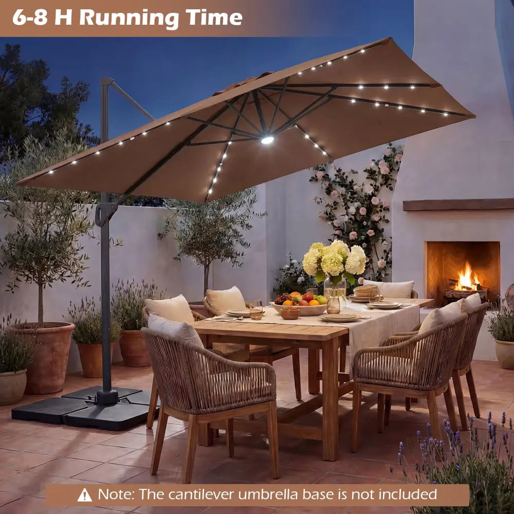10 FT Cantilever Patio Umbrella with Solar LED Lights for Pool and Garden-Brown - Brown - Outdoor Umbrellas