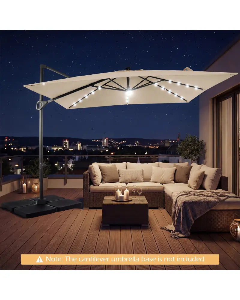 10 FT Cantilever Patio Umbrella with Solar LED Lights for Pool and Garden-Beige - Beige - Outdoor Umbrellas
