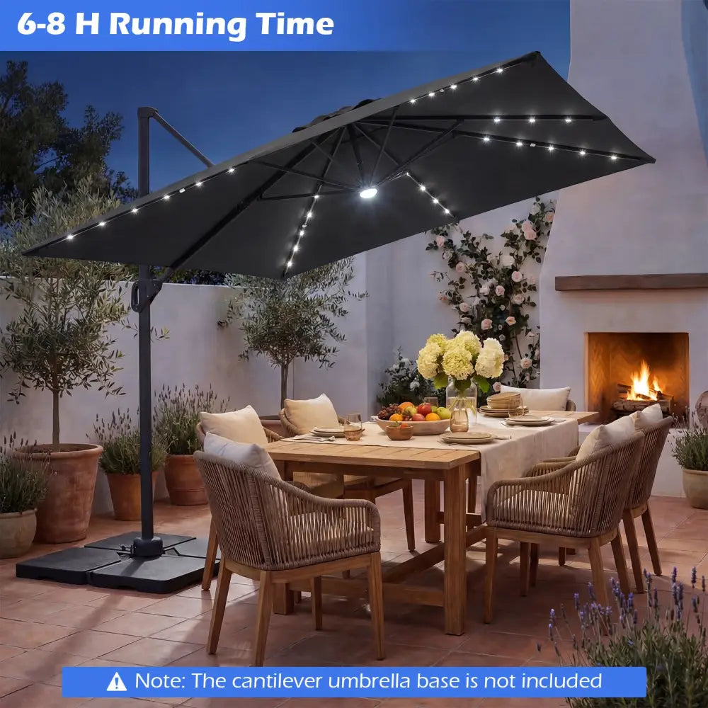 10 FT Cantilever Patio Umbrella with Solar LED Lights for Pool and Garden-Gray - Gray - Outdoor Umbrellas
