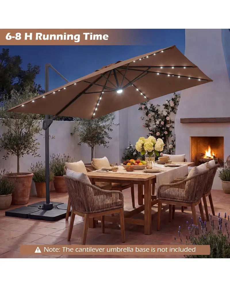 10 FT Cantilever Patio Umbrella with Solar LED Lights for Pool and Garden-Brown - Brown - Outdoor Umbrellas