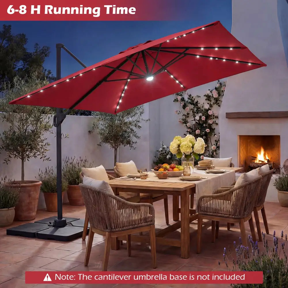 10 FT Cantilever Patio Umbrella with Solar LED Lights for Pool and Garden-Red - Red - Outdoor Umbrellas