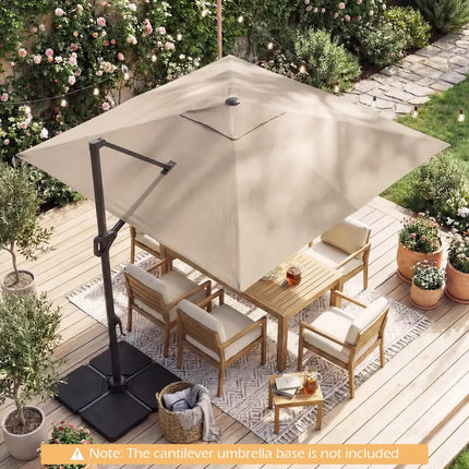 10 FT Cantilever Patio Umbrella with Solar LED Lights for Pool and Garden-Beige - Beige - Outdoor Umbrellas