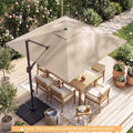 10 FT Cantilever Patio Umbrella with Solar LED Lights for Pool and Garden-Beige - Beige - Outdoor Umbrellas
