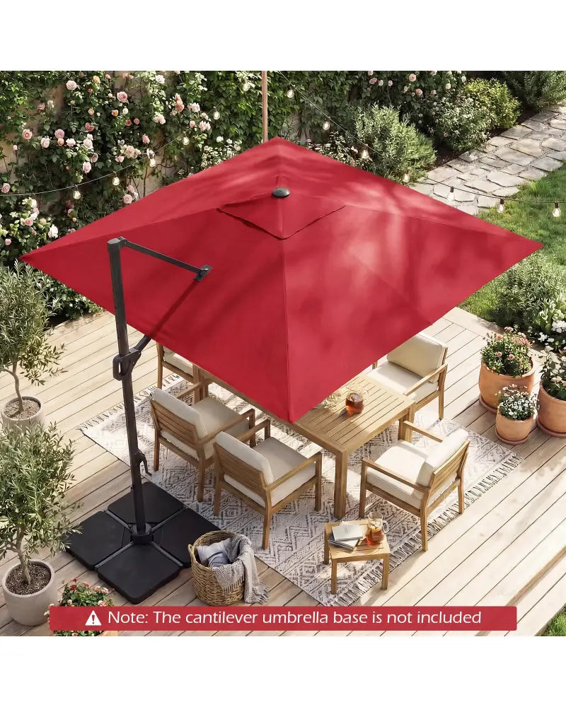 10 FT Cantilever Patio Umbrella with Solar LED Lights for Pool and Garden-Red - Red - Outdoor Umbrellas