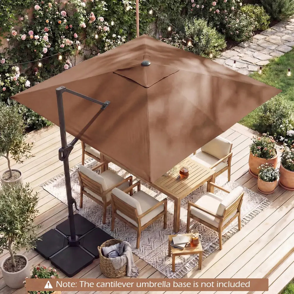 10 FT Cantilever Patio Umbrella with Solar LED Lights for Pool and Garden-Brown - Brown - Outdoor Umbrellas