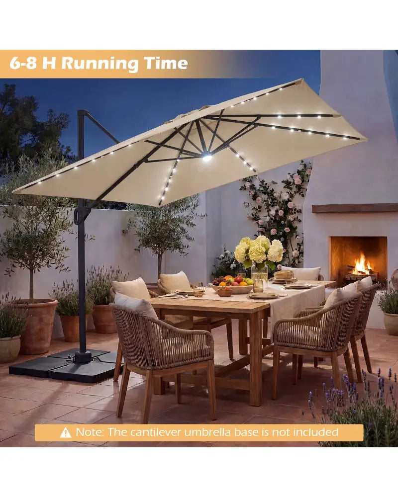 10 FT Cantilever Patio Umbrella with Solar LED Lights for Pool and Garden-Beige - Beige - Outdoor Umbrellas