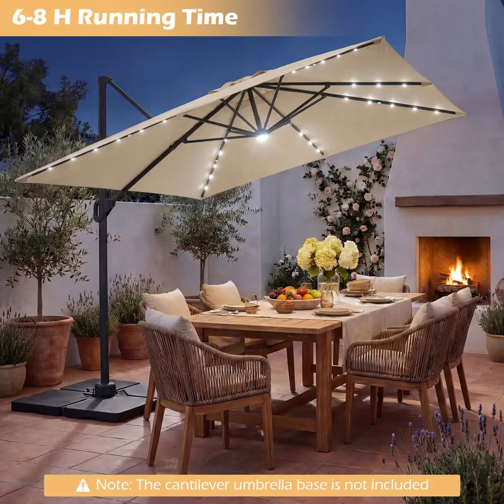 10 FT Cantilever Patio Umbrella with Solar LED Lights for Pool and Garden-Beige - Beige - Outdoor Umbrellas
