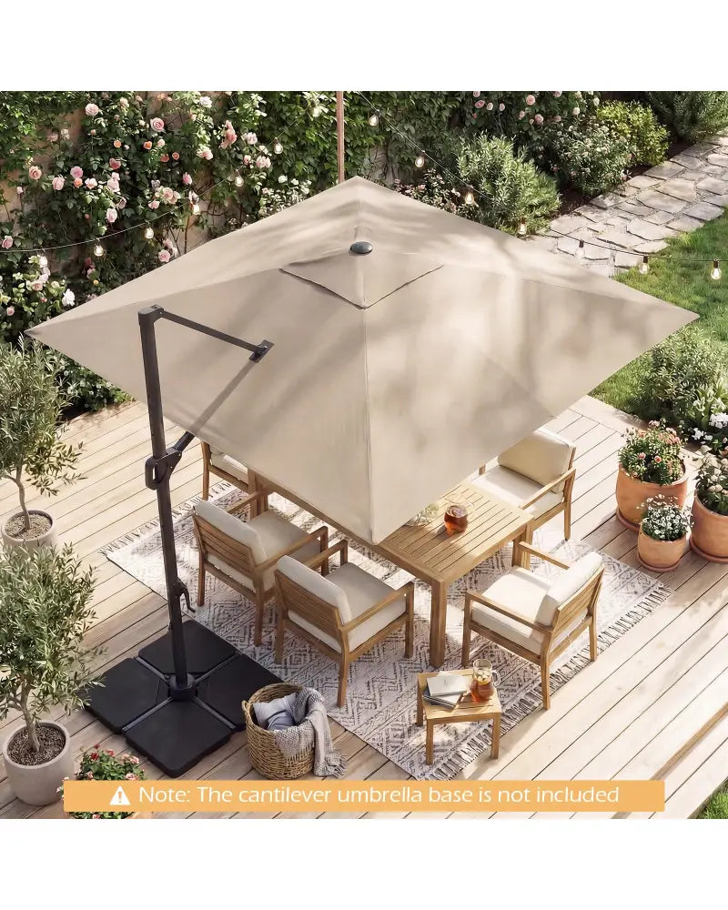10 FT Cantilever Patio Umbrella with Solar LED Lights for Pool and Garden-Beige - Beige - Outdoor Umbrellas